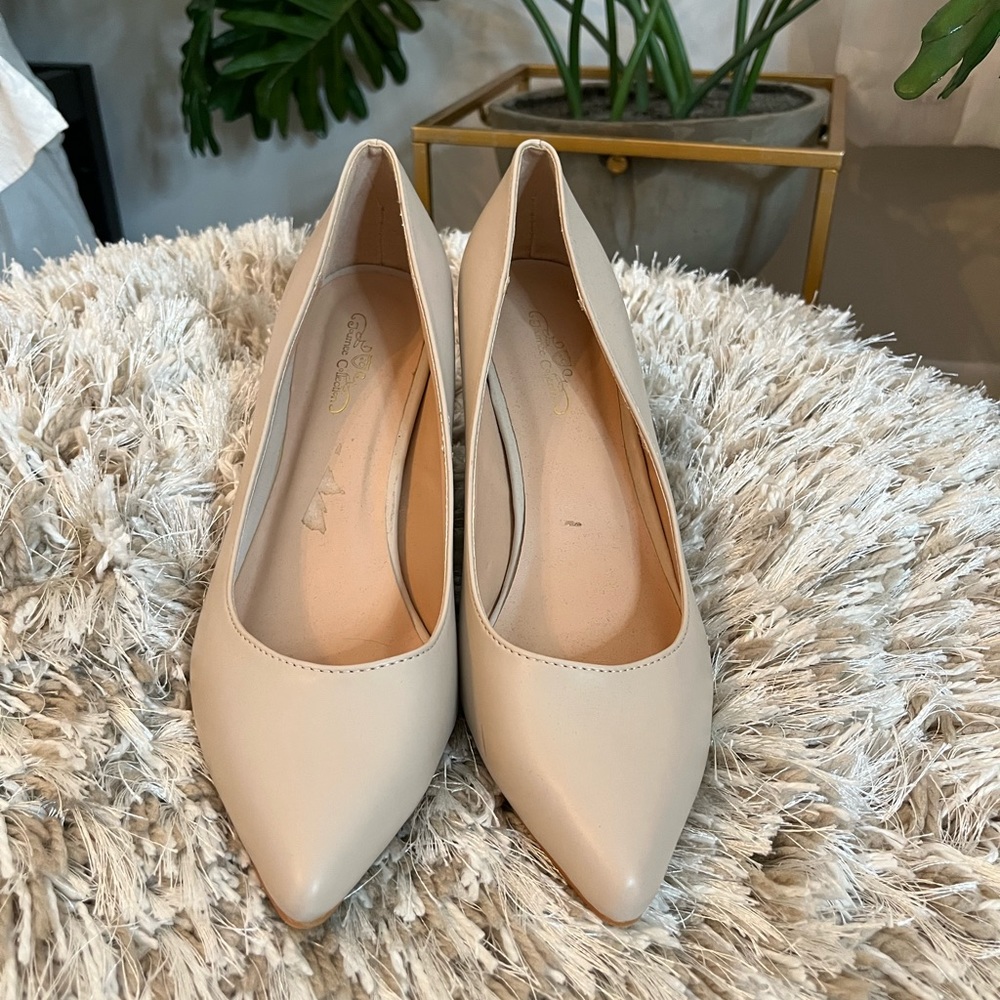 Pink faux leather heels